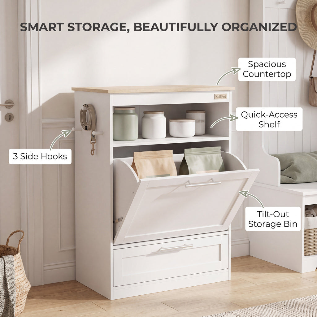 Hide The Mess: ZeliPet™ Premium Dog Feeding Station & Food Storage Cabinet