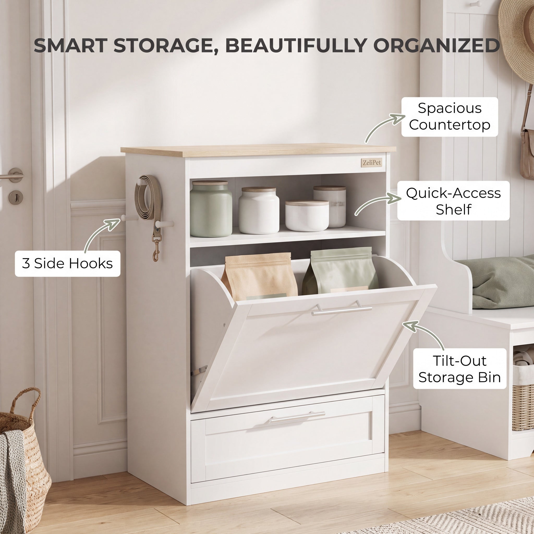 Hide The Mess: ZeliPet™ Premium Dog Feeding Station & Food Storage Cabinet