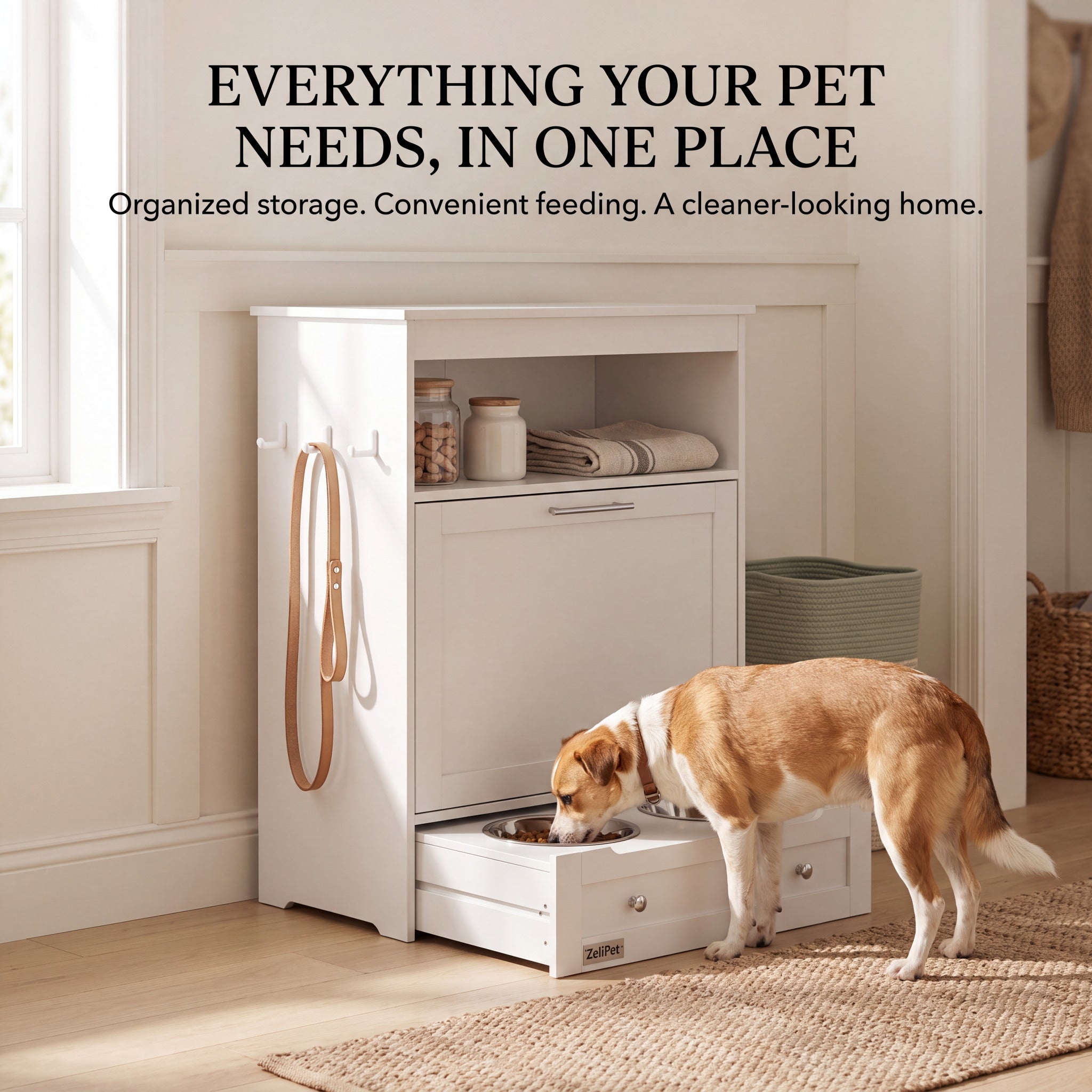 Hide The Mess: ZeliPet™ Premium Dog Feeding Station & Food Storage Cabinet